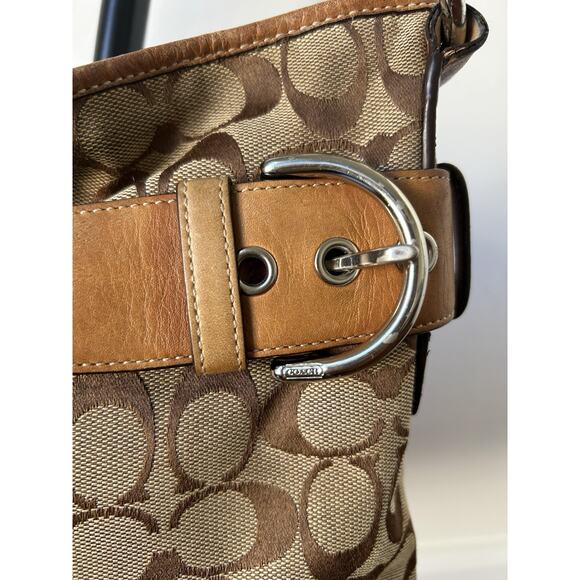 Vintage Y2K Coach Signature Shoulder Bag Crossbody 03574 Khaki Tan Leather Trim - Picture 6 of 10